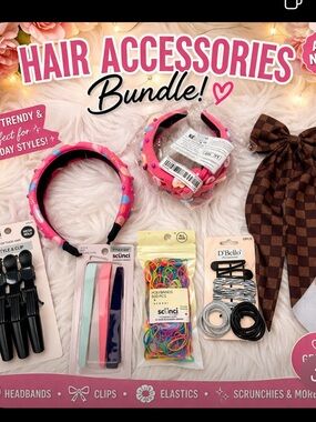 Hair Accessories Bundle – Clips, Headbands, Elastics & More – NEW